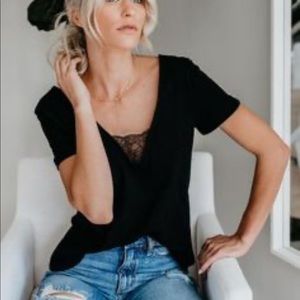 Cotton and Lace Black T-shirt